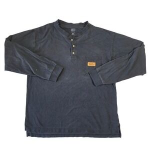 Walls Mens Long Sleeve Henley Shirt Faded Black Cotton Workwear Pocket Outdoors